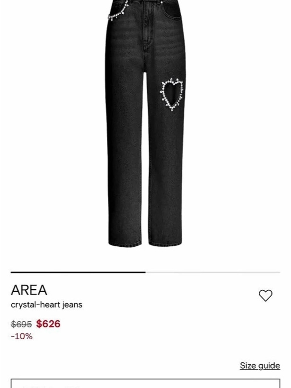 Area Crystal Heart Jeans Straight Leg Black size 27